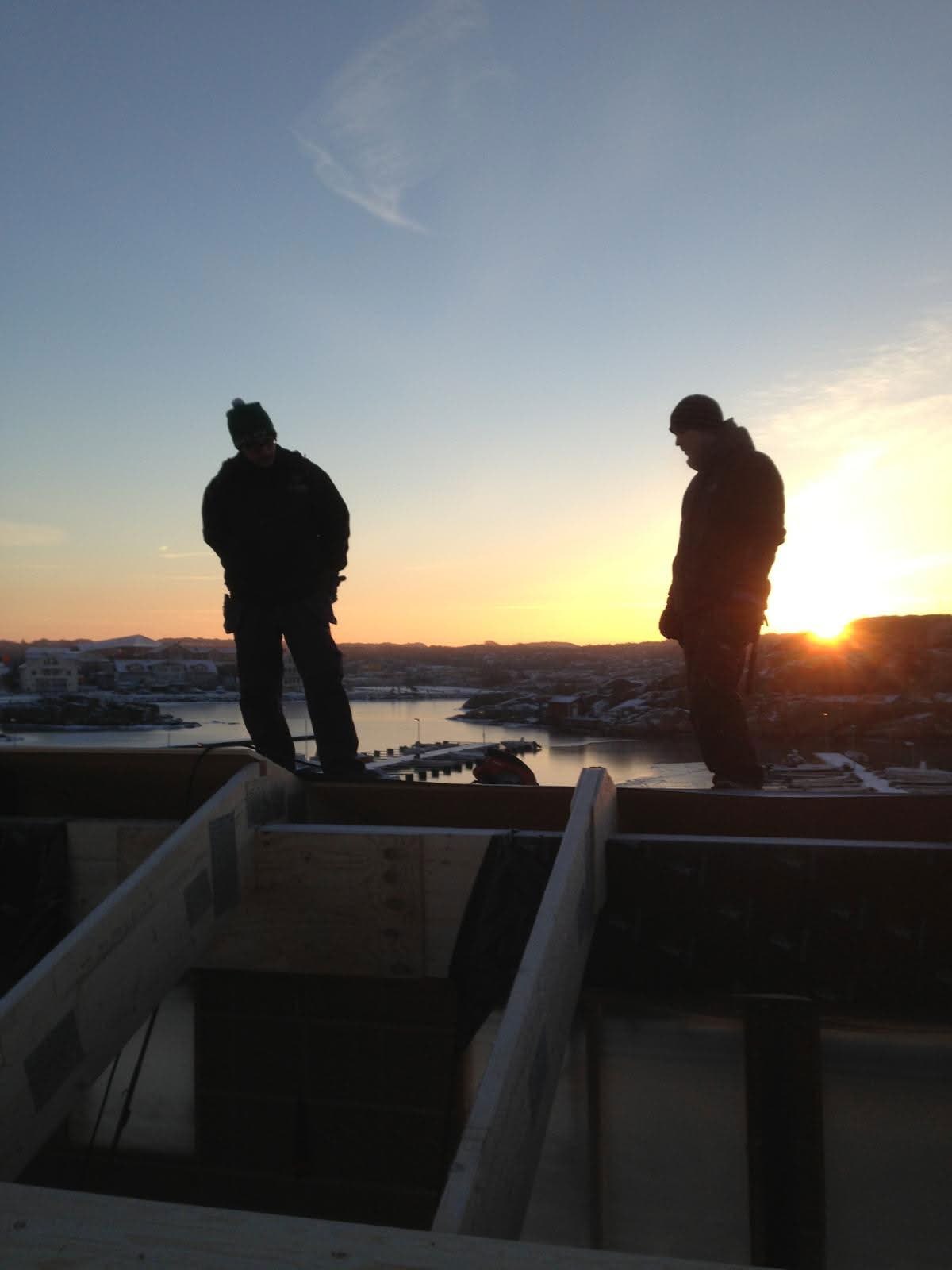 Roof work at sunset in the Gothenburg area