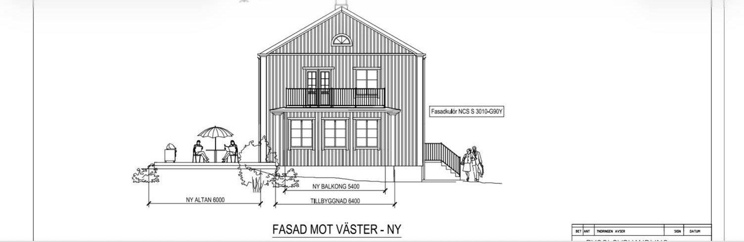 Elevation drawing for an extension with a new balcony and deck